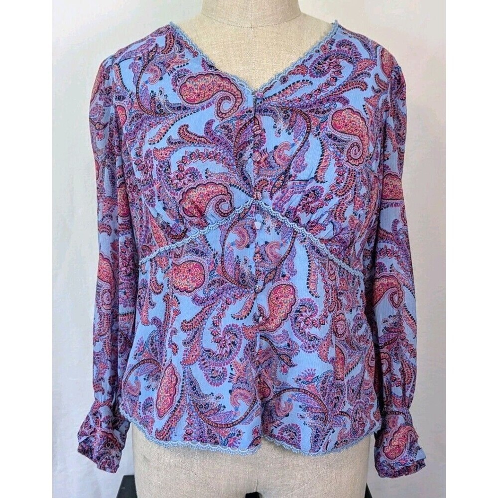 Jessica Simpson Plus Size 1X Blue Paisley Blouse Long Sleeve Side Zip NWT